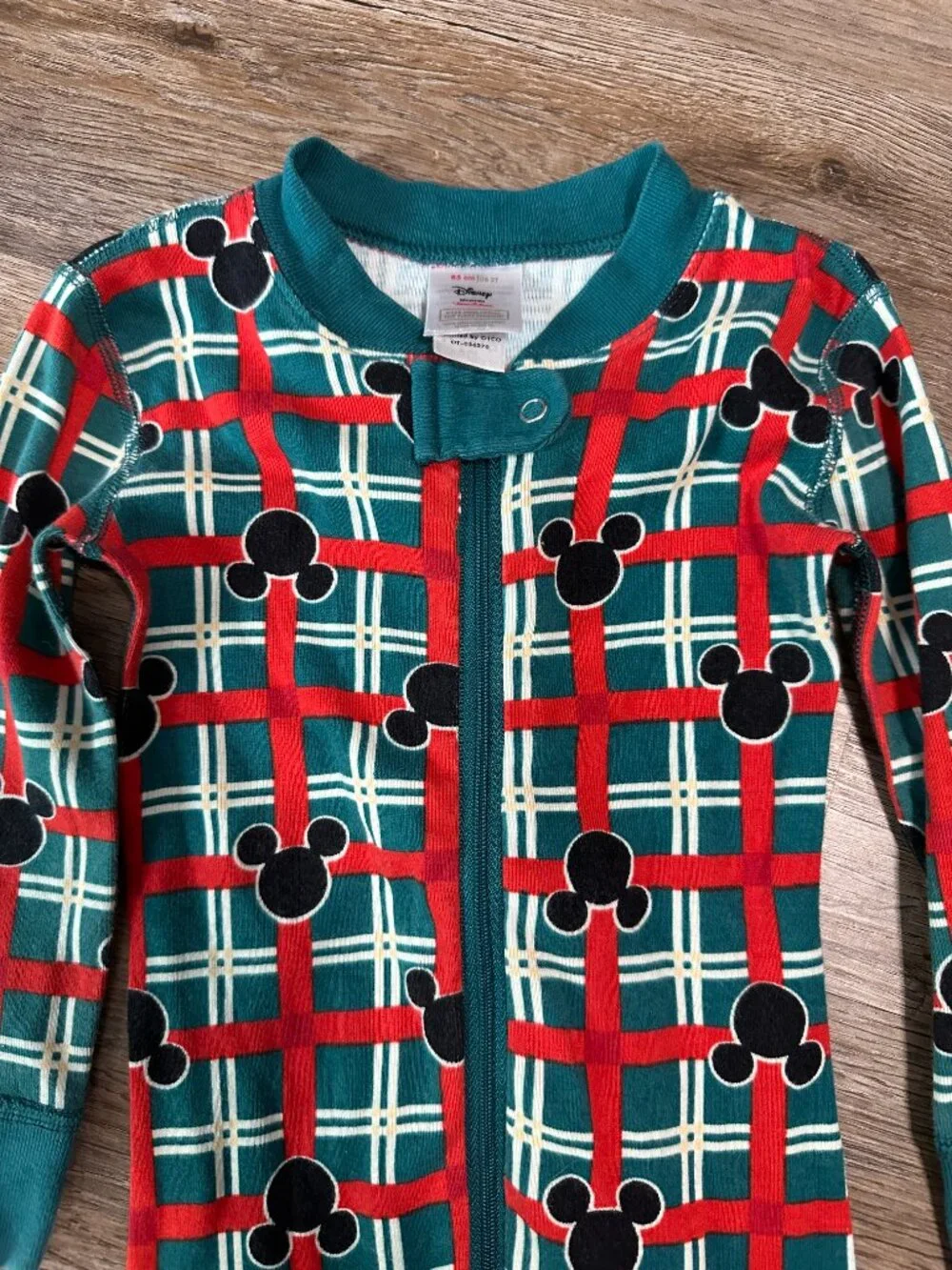 Hanna Andersson Disney Holiday Plaid Zip Sleeper 85cm 2T Mickey Mouse Red Green